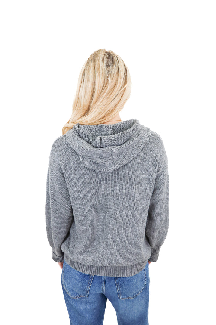 commense grey knit button up hoodie (s)