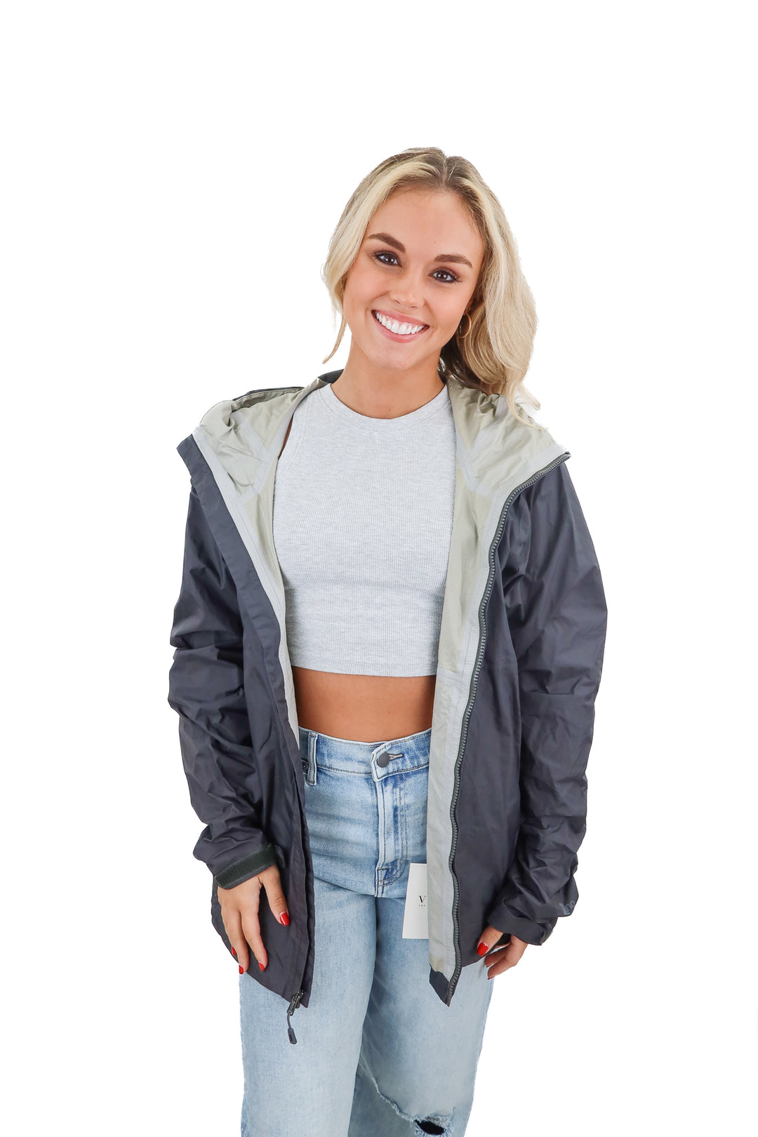 patagonia grey rain coat (m; retail $179)
