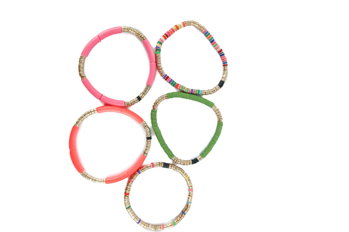 Orange, green and pink bracelet set