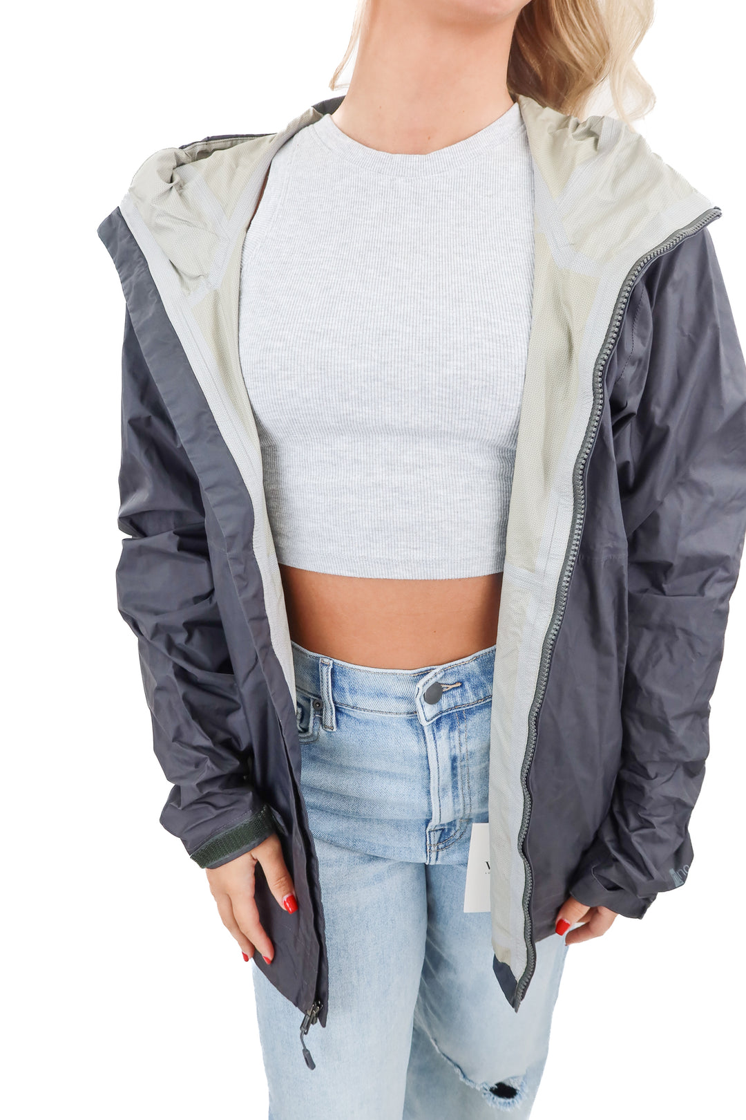 patagonia grey rain coat (m; retail $179)