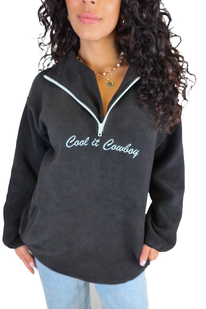Kittenish Black Cool It Cowboy Fleece Half-Zip Pullover (S)