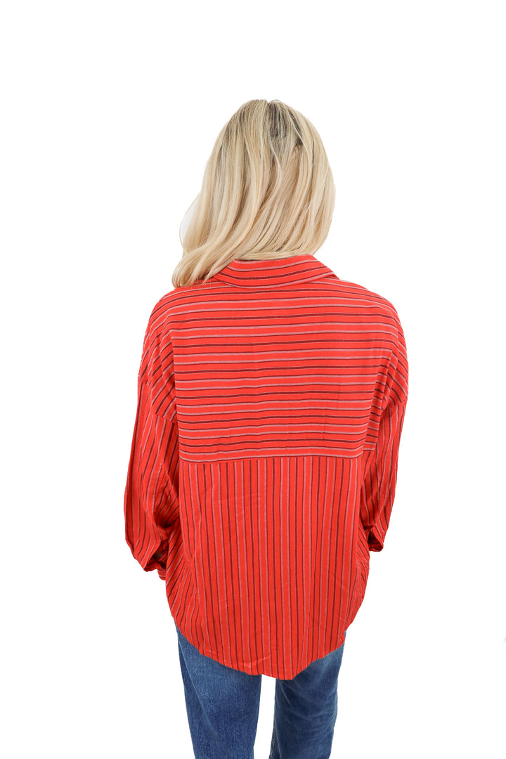 vici red striped button up top (retail $58)