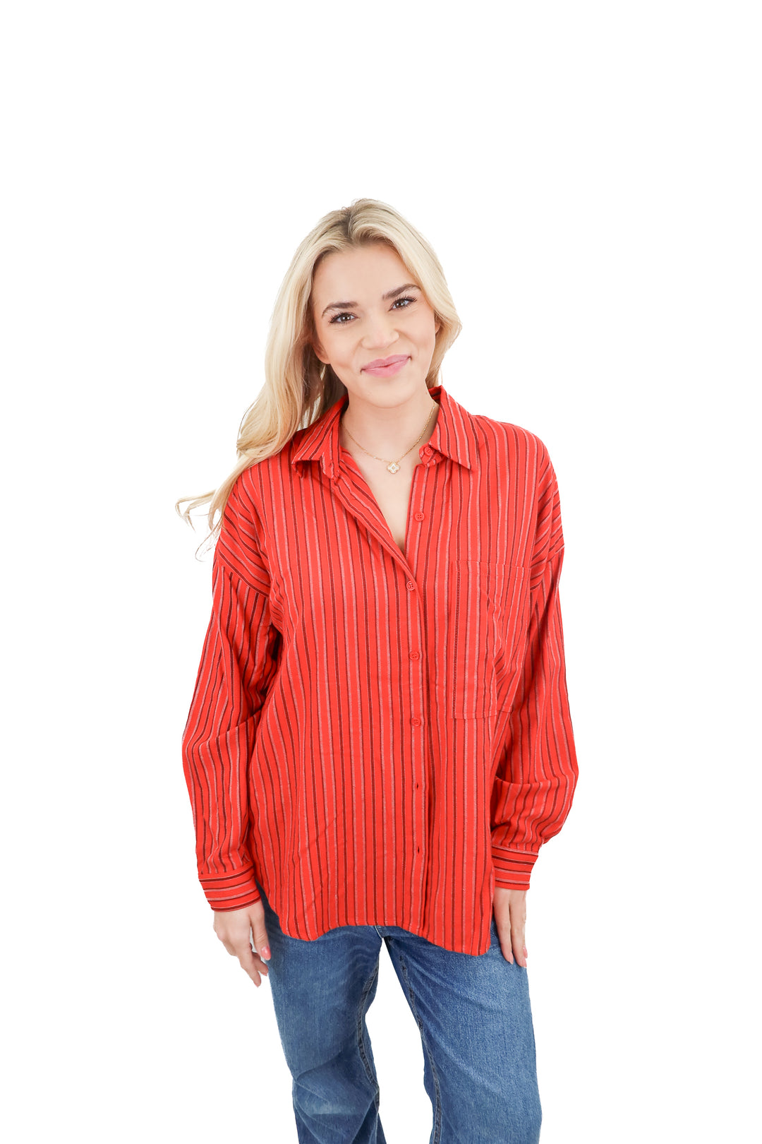 vici red striped button up top (retail $58)