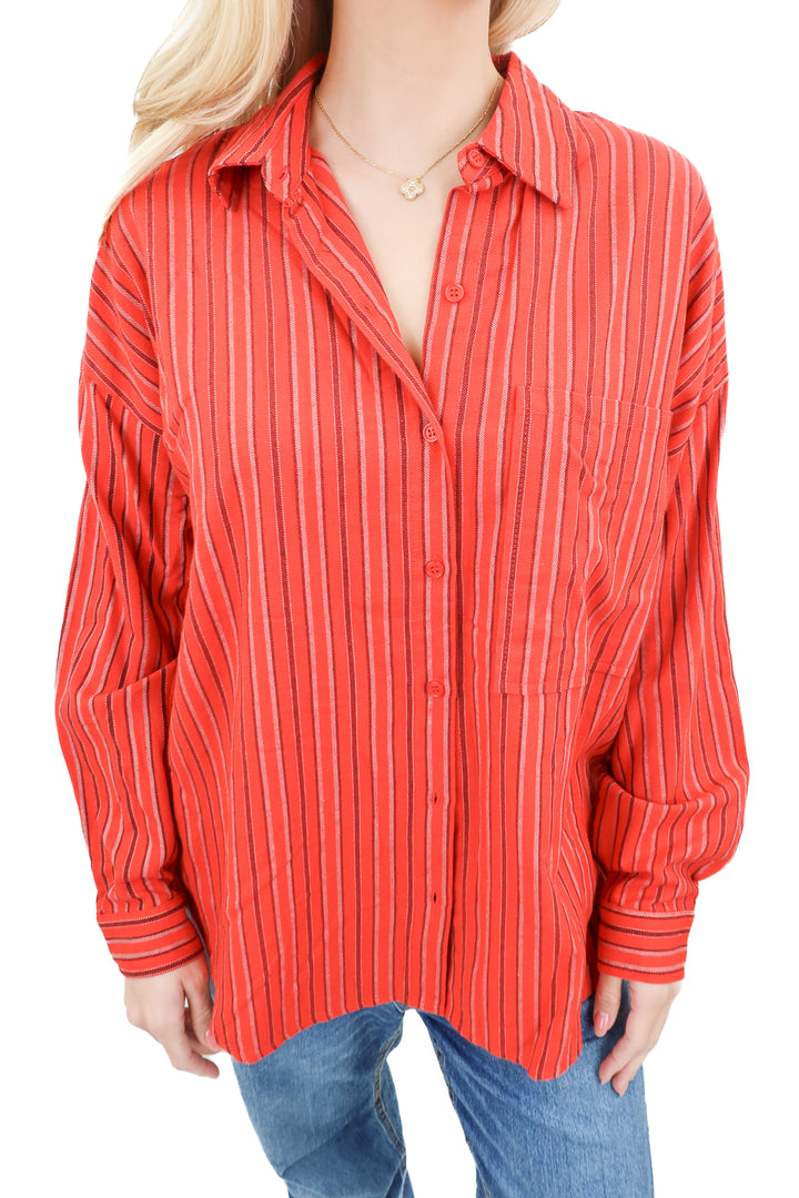 vici red striped button up top (retail $58)