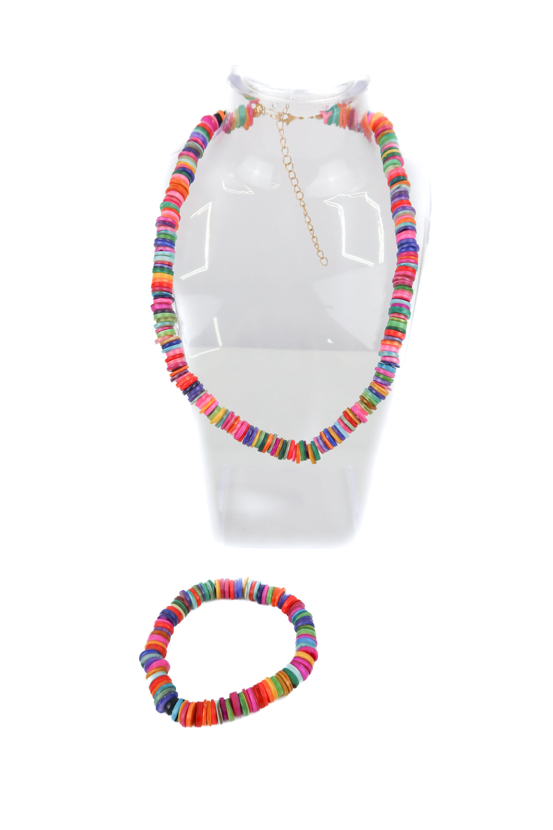 Multicolored beaded necklace and bracelet set
