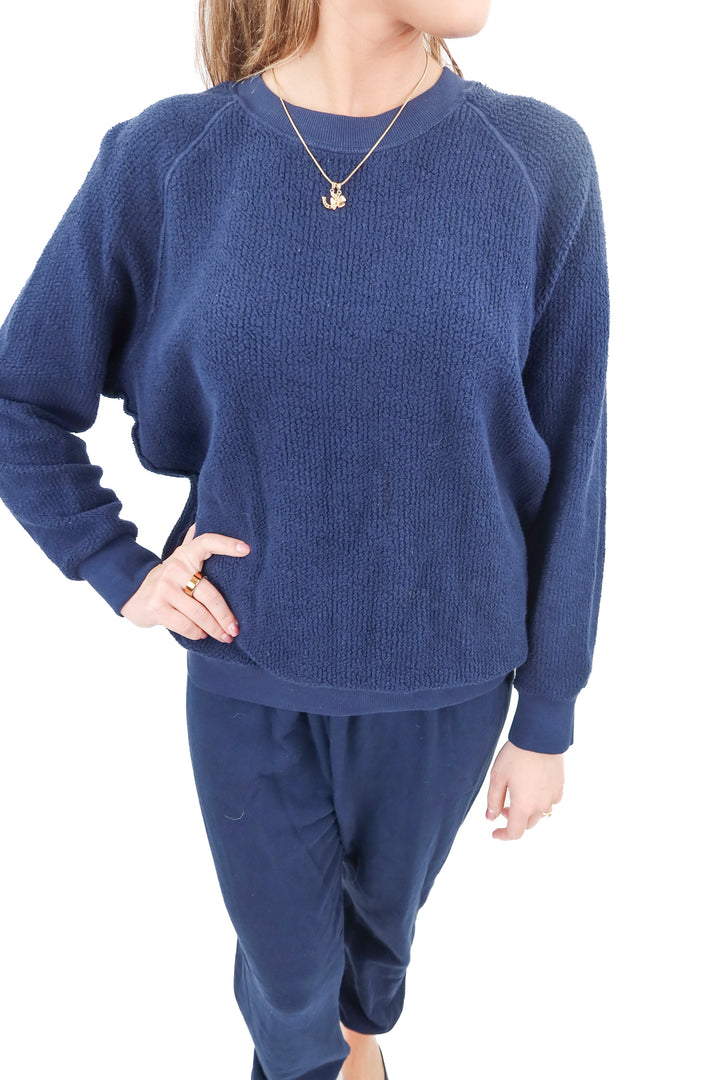 perfectwhitetee navy lounge set (m; retail $138)