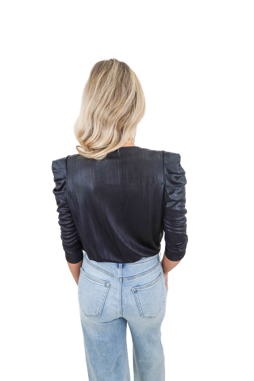 retrofete black metallic deep v bodysuit (s; retail $198)