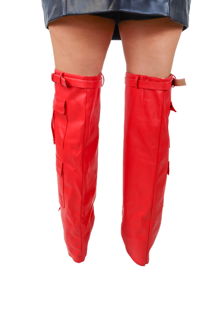 AUCTION*red thigh high cargo boots (11)- ends 5/20 at 8pm CT