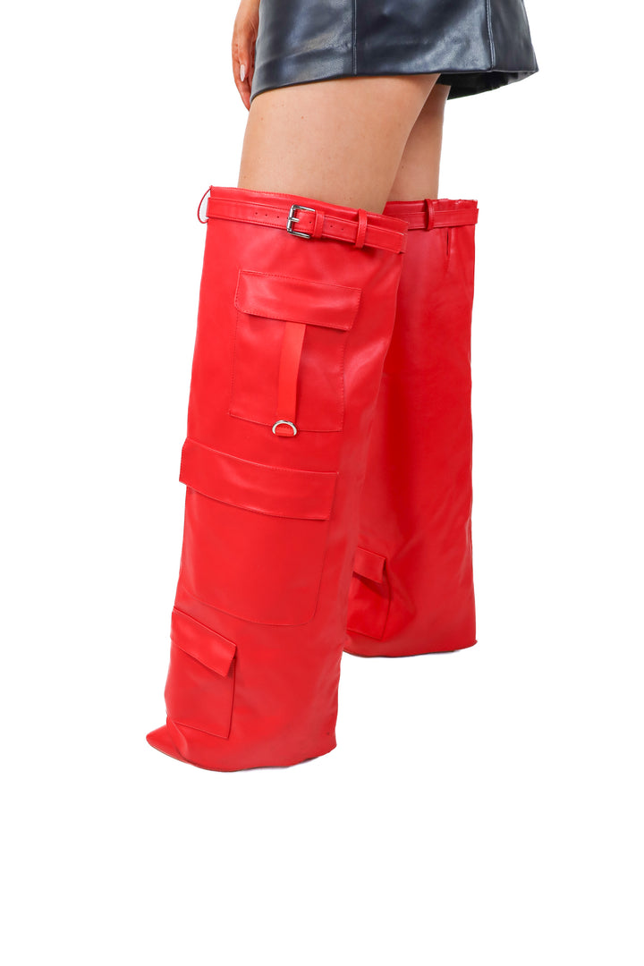AUCTION*red thigh high cargo boots (11)- ends 5/20 at 8pm CT