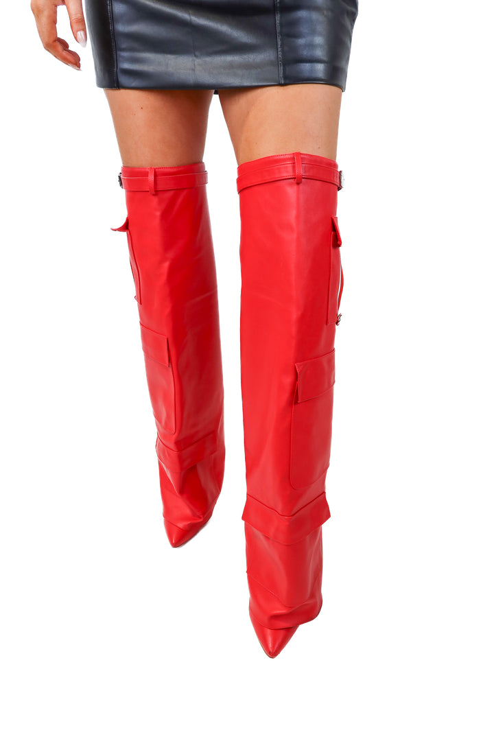 AUCTION*red thigh high cargo boots (11)- ends 5/20 at 8pm CT
