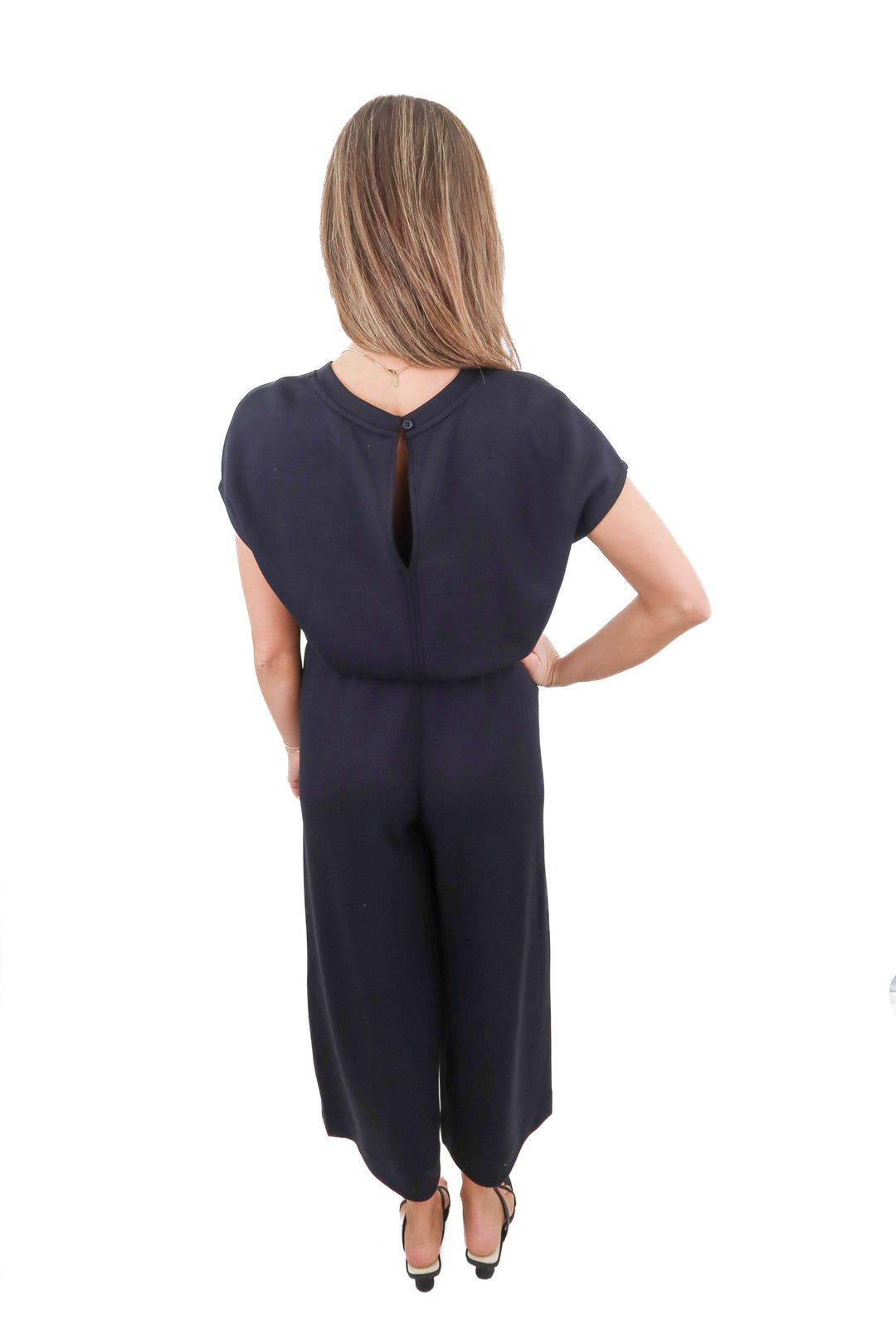 spanx black short sleeve jumpsuit (xs; retail $148)