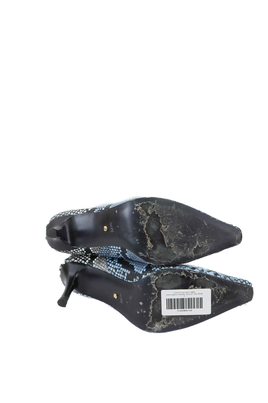 raye blue/grey snakeskin boots (7; retail $320)