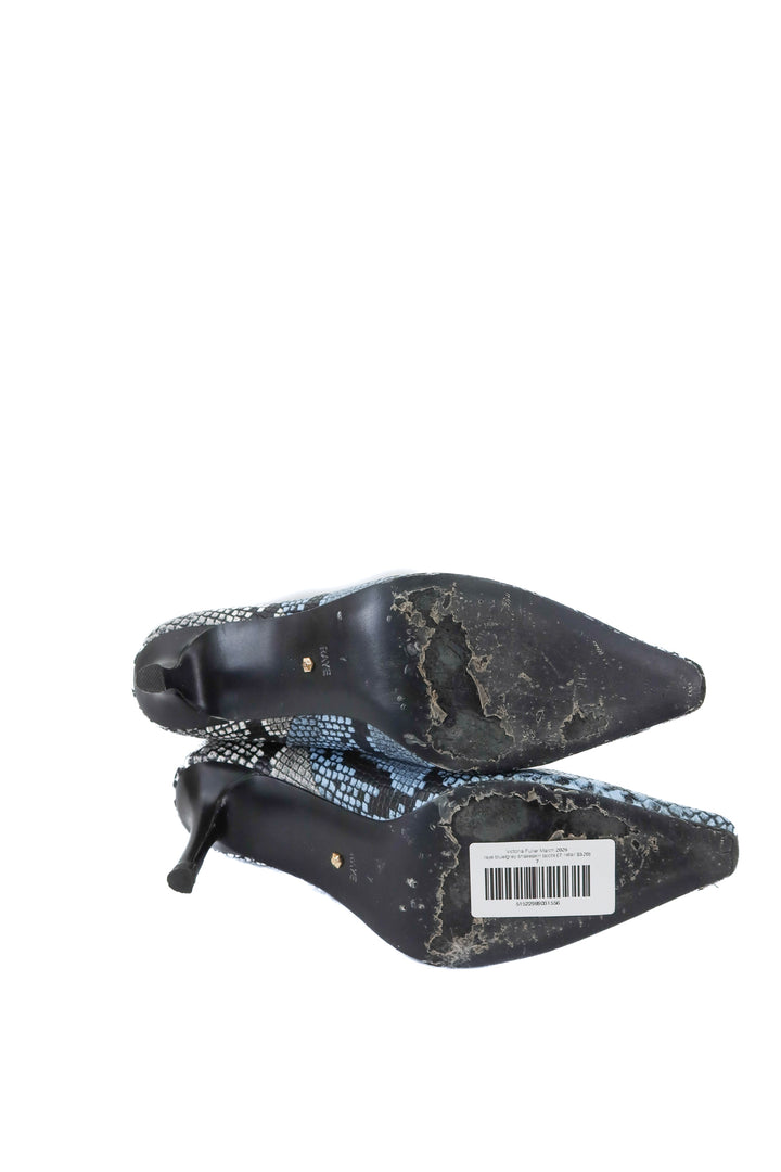 raye blue/grey snakeskin boots (7; retail $320)