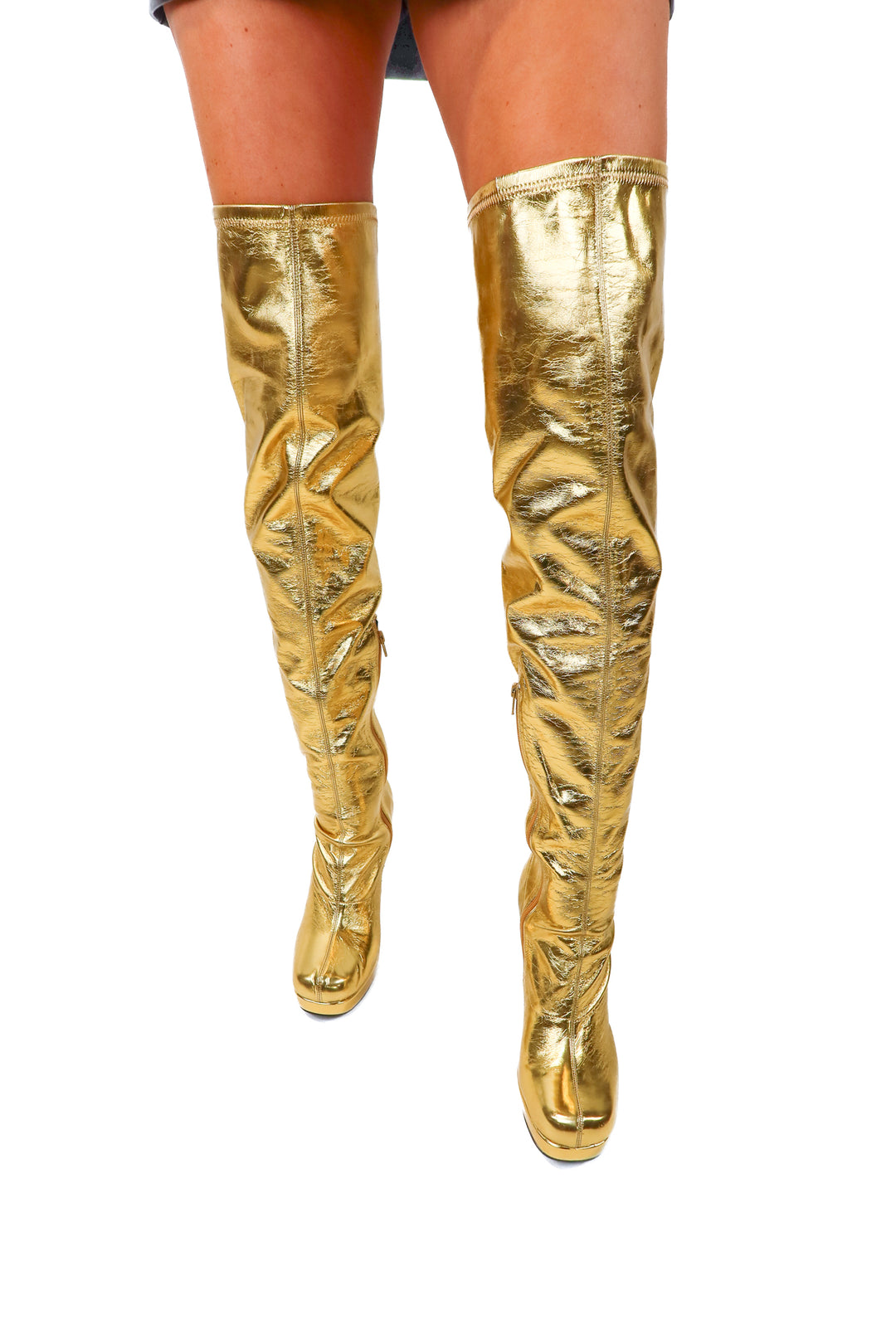 AUCTION jeffrey cambell gold metallic thigh high boots (11)- ends 5/20 at 8pm CT