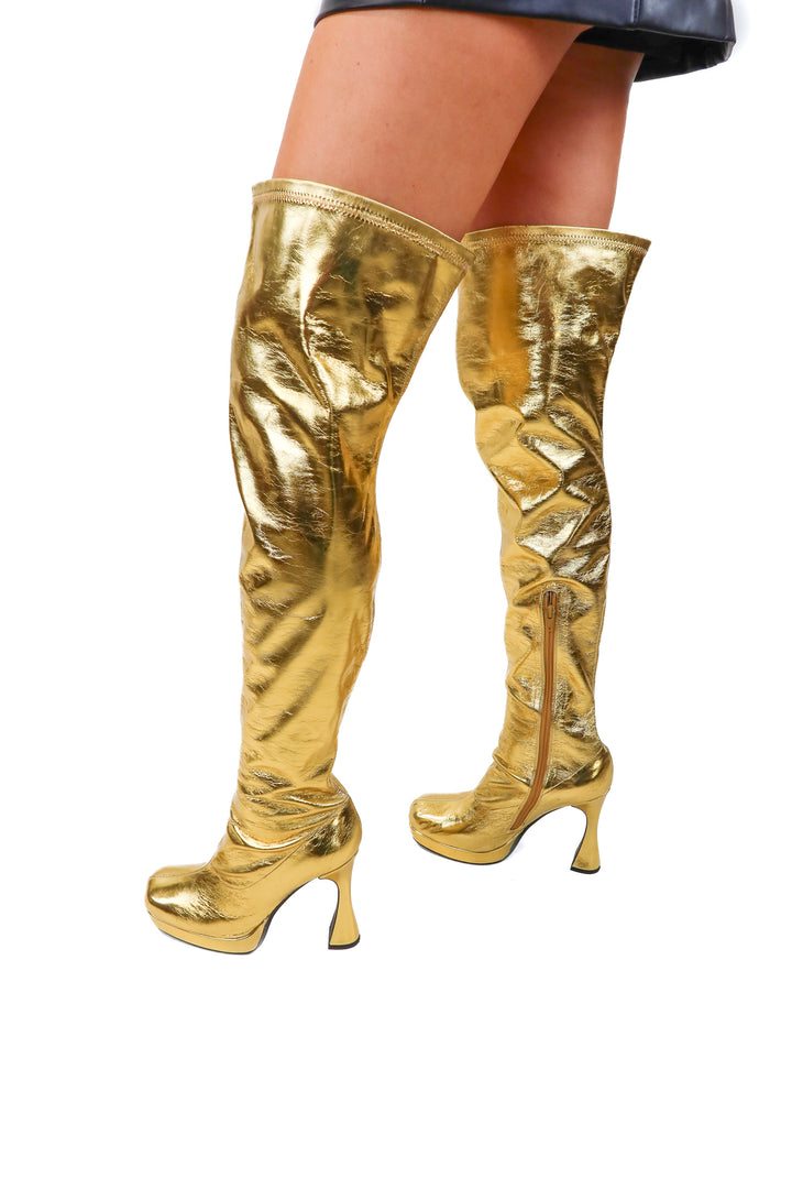 AUCTION jeffrey cambell gold metallic thigh high boots (11)- ends 5/20 at 8pm CT