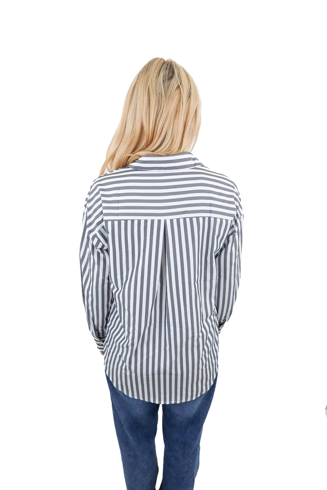 hotouch grey striped button up top NWT (s)