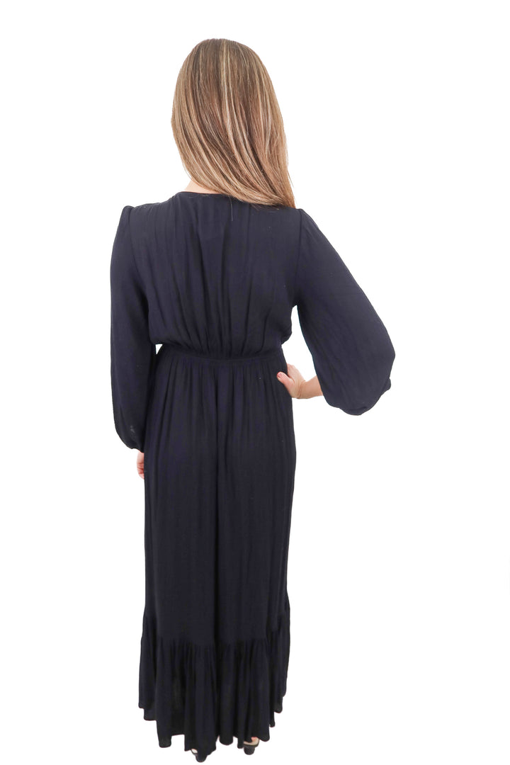 zsupply black vneck long sleeve maxi dress (s; retail $129)