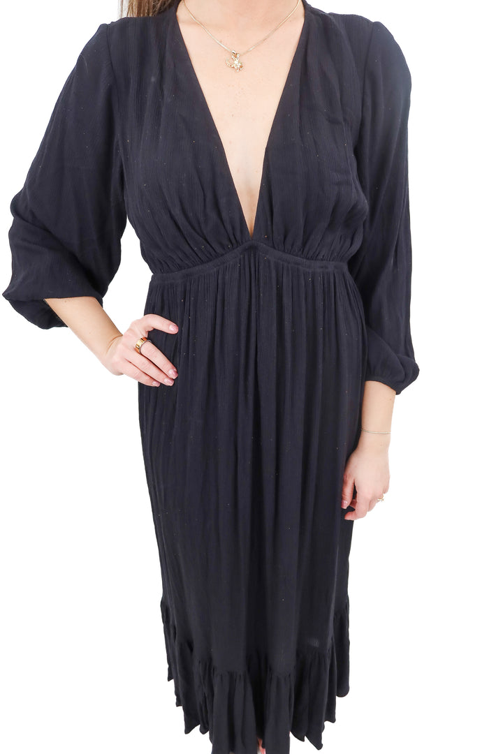 zsupply black vneck long sleeve maxi dress (s; retail $129)