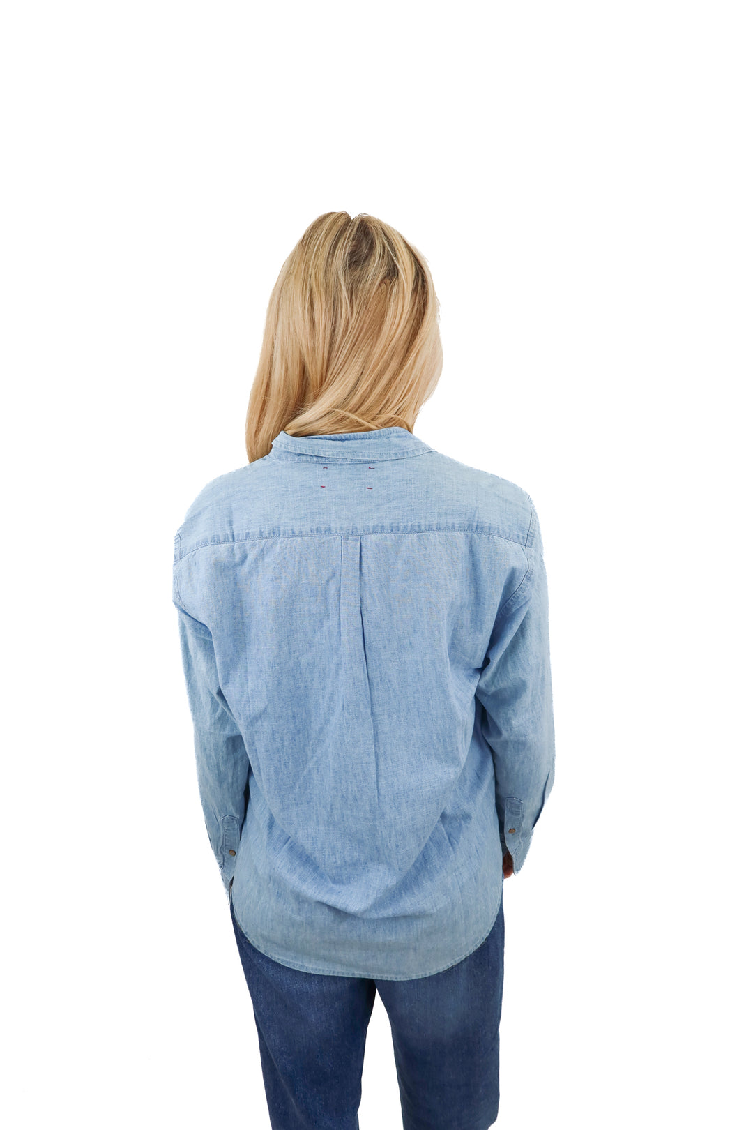 xierna light blue chambray button up top NWT (s; retail $220)