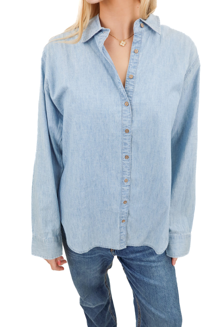 xierna light blue chambray button up top NWT (s; retail $220)