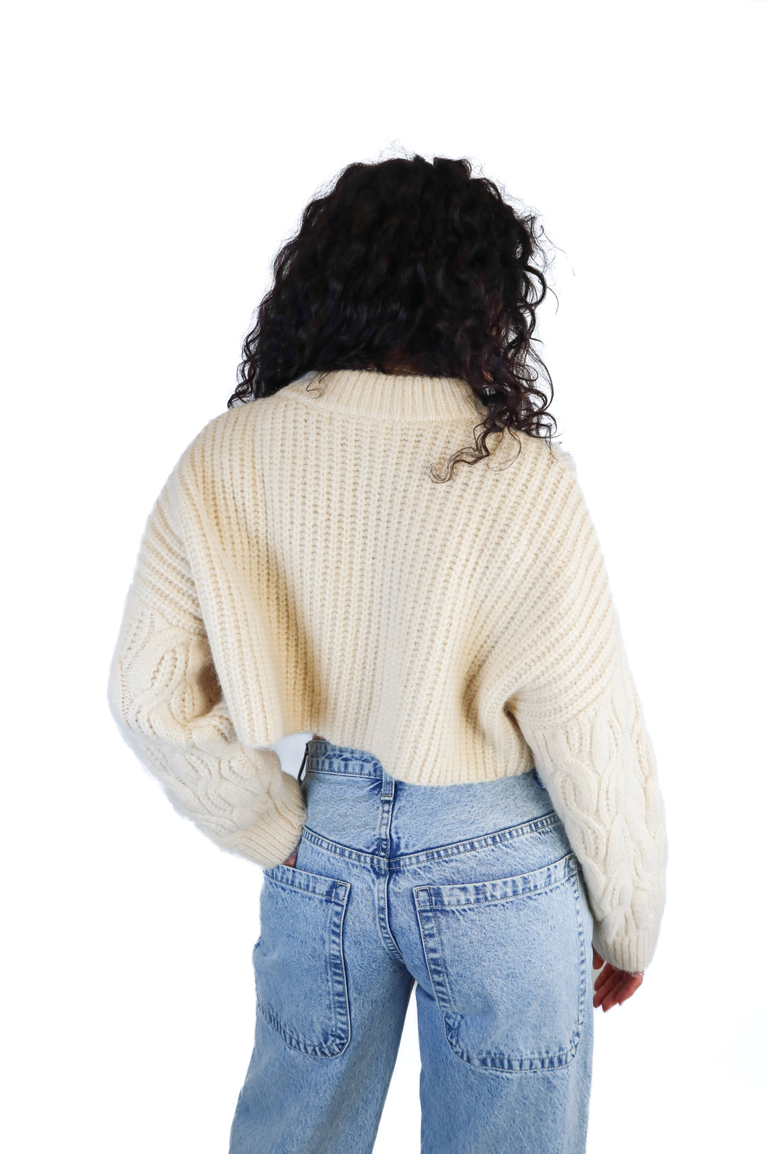 Elodie Cream Chunky Cropped Fuzzy Sweater (XS)