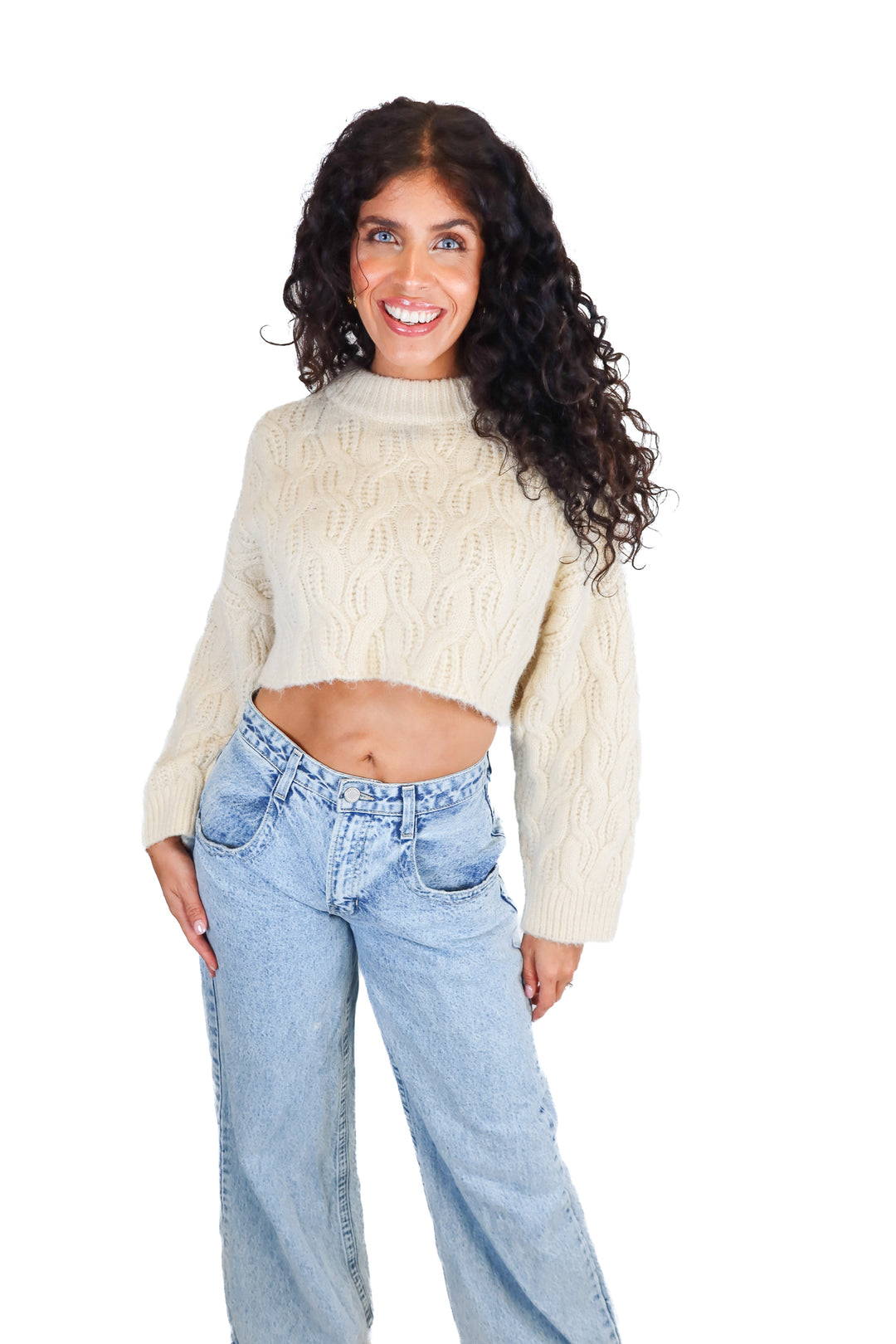 Elodie Cream Chunky Cropped Fuzzy Sweater (XS)