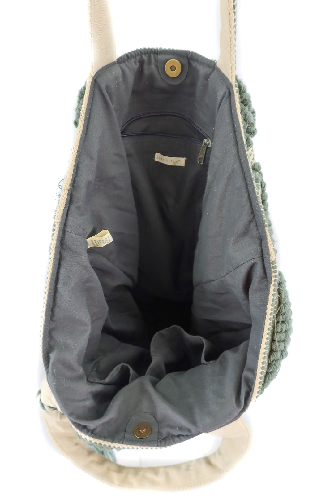 Lovestitch green and cream tote