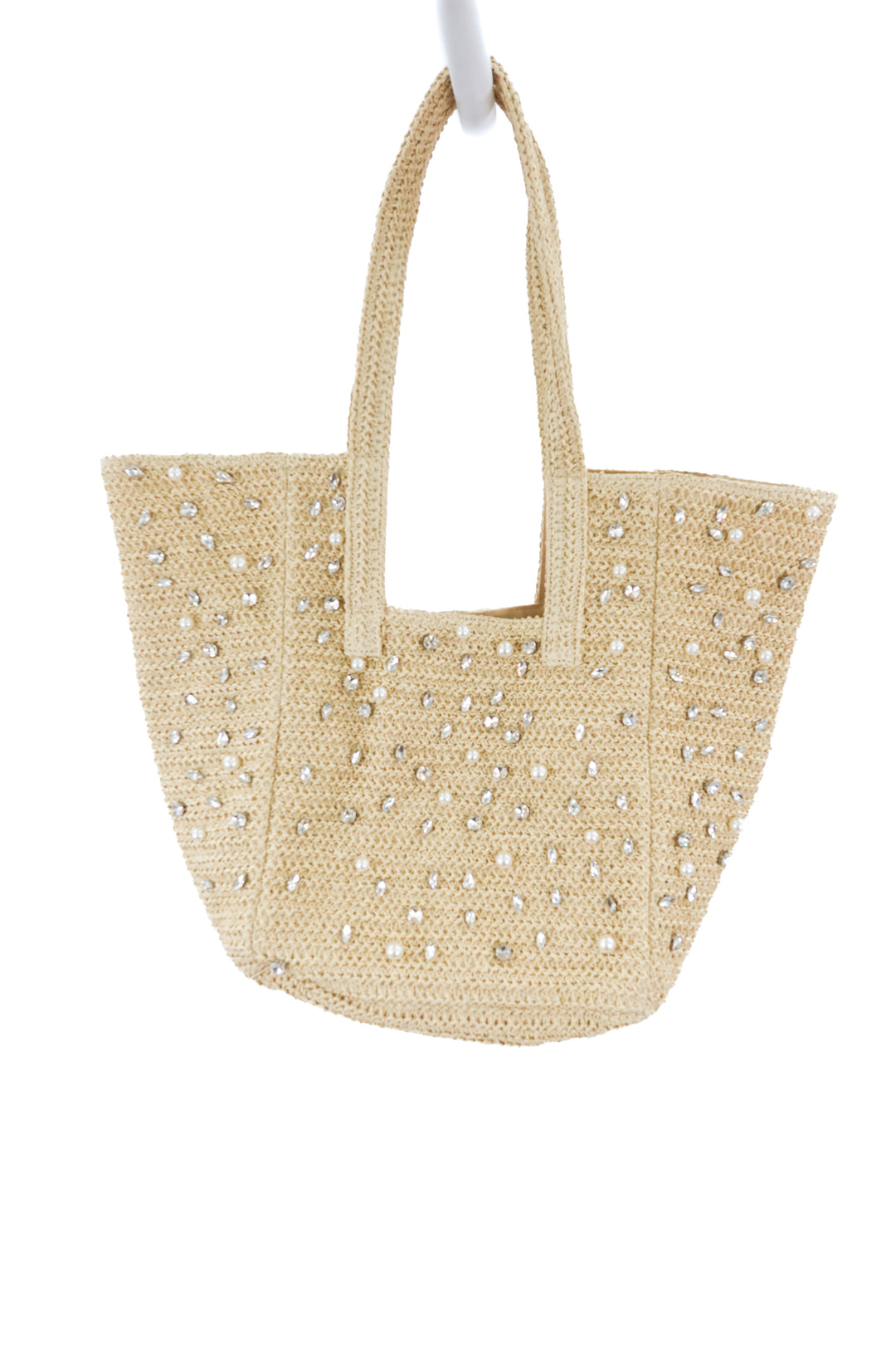 Diamond studded straw bag