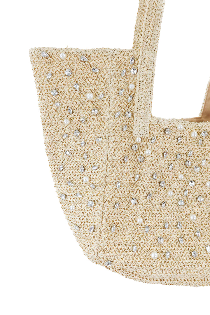 Diamond studded straw bag