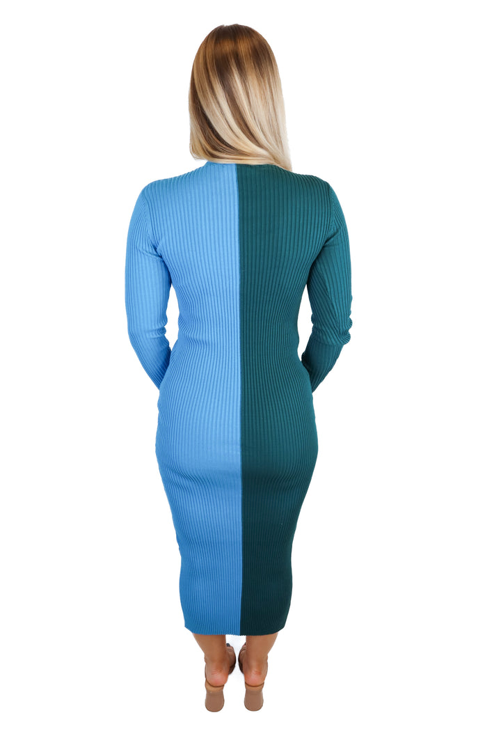 Vici Teal/Turquoise Rib Knit Midi Dress (S)