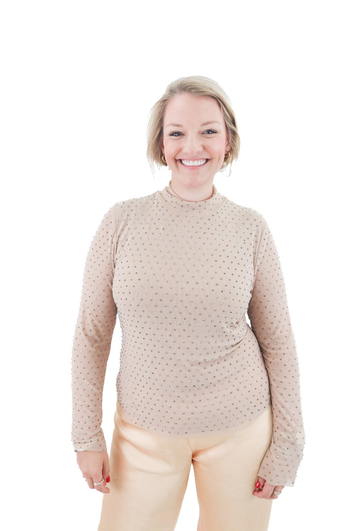 skies are blue nude rhinestone top (l; retail $49)