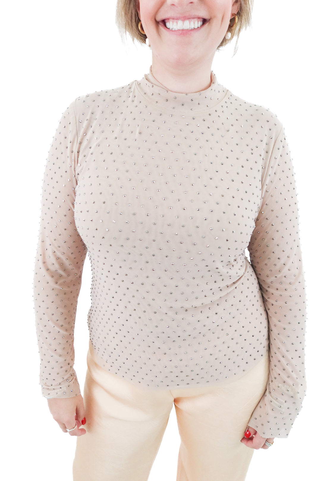 skies are blue nude rhinestone top (l; retail $49)