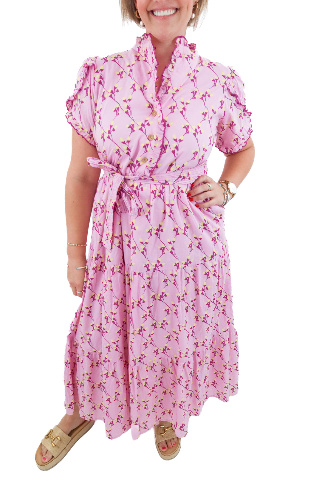 beyond by vera purple floral maxi dress (l; retail $342)