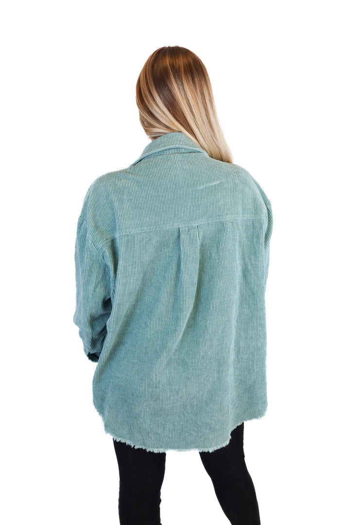 Kittenish Light Green Corded Shacket (XS)
