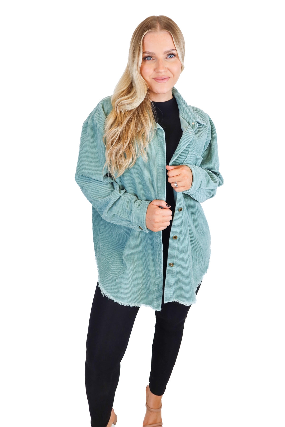 Kittenish Light Green Corded Shacket (XS)