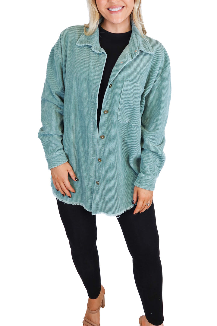 Kittenish Light Green Corded Shacket (XS)