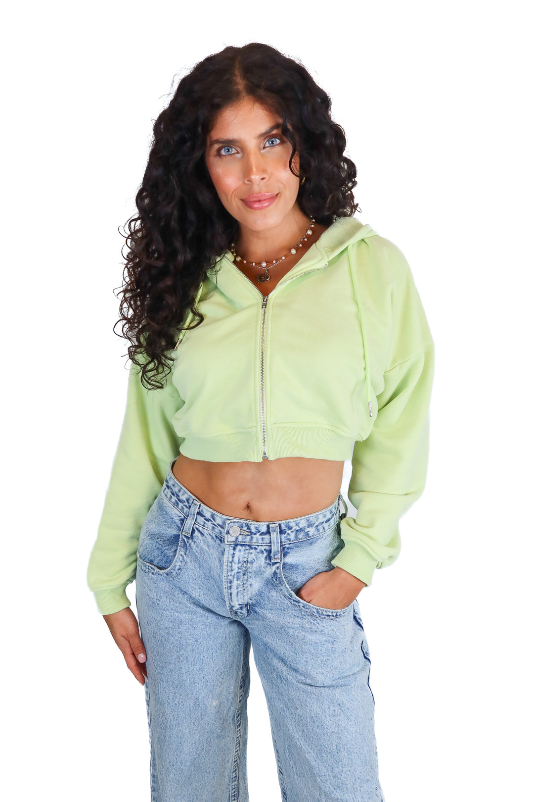 Kittenish green cropped zip up (XS)