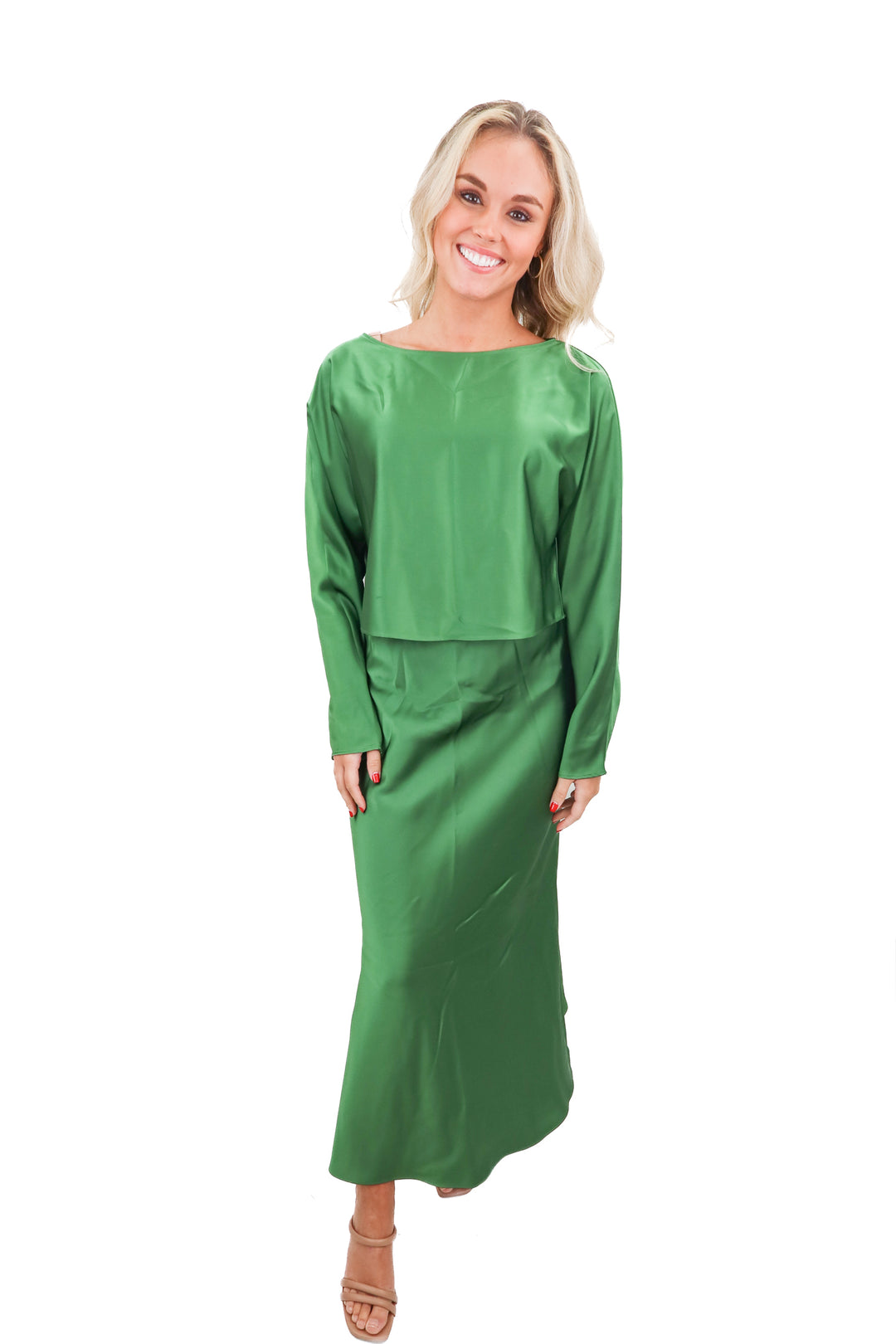 antonio melani green satin set (s; retail $158)