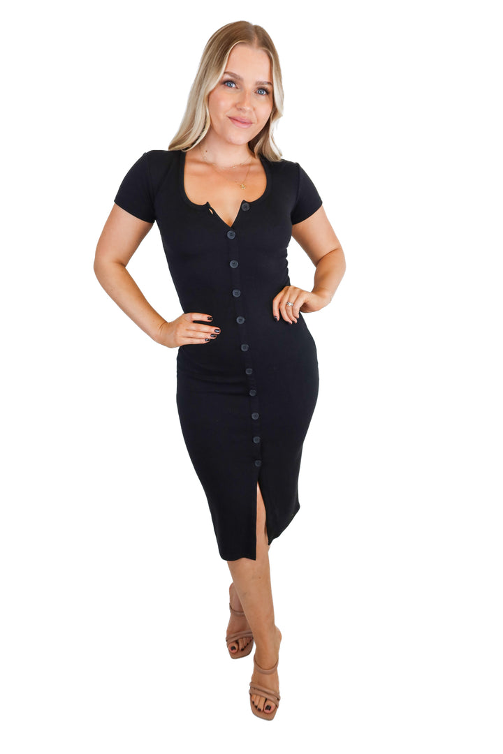 BB Dakota Black Button Front Midi Dress (XS; retail $49)