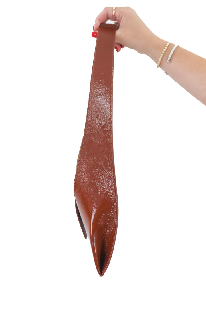 audette patent leather brown baguette shoulder bag (retail $530)
