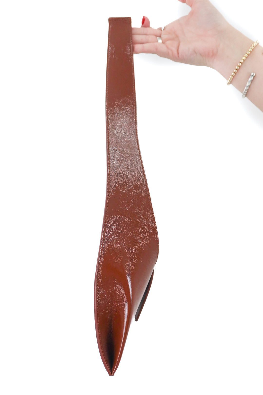 audette patent leather brown baguette shoulder bag (retail $530)