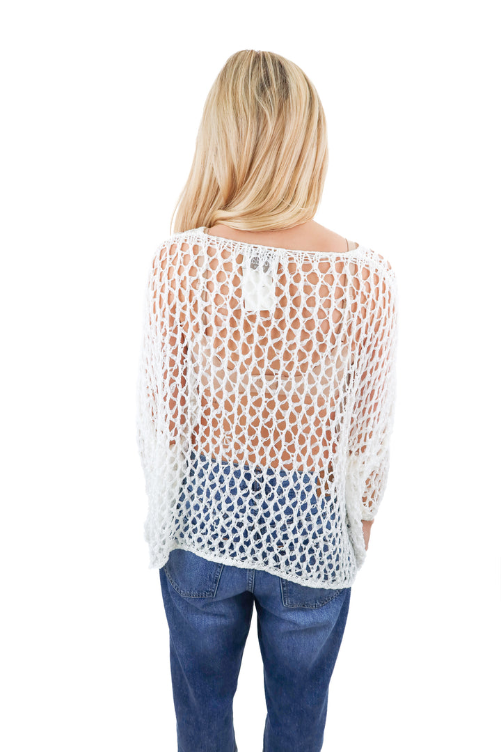 benaar white crochet pullover (m; retail $110)