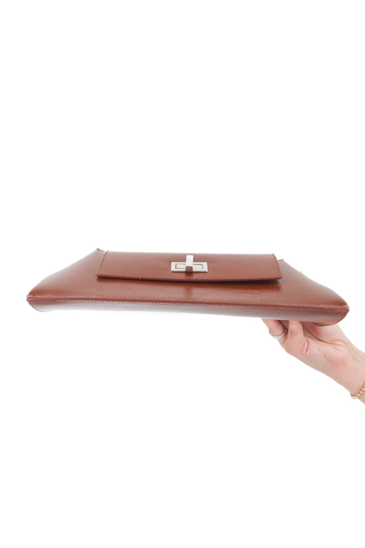 audette patent leather brown baguette shoulder bag (retail $530)