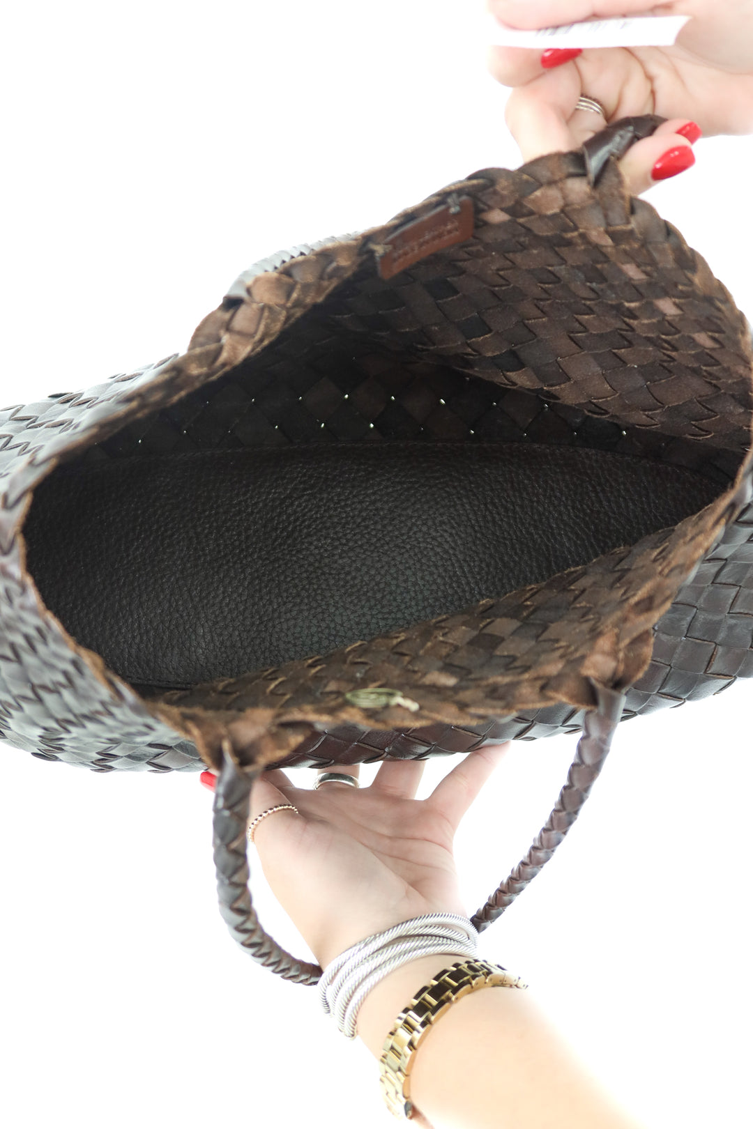 Dragon dark brown diffusion big santa croce woven leather bag (retail $607)
