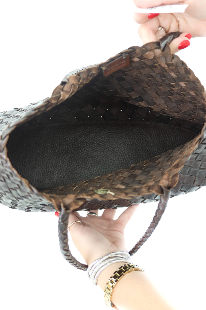 Dragon dark brown diffusion big santa croce woven leather bag (retail $607)