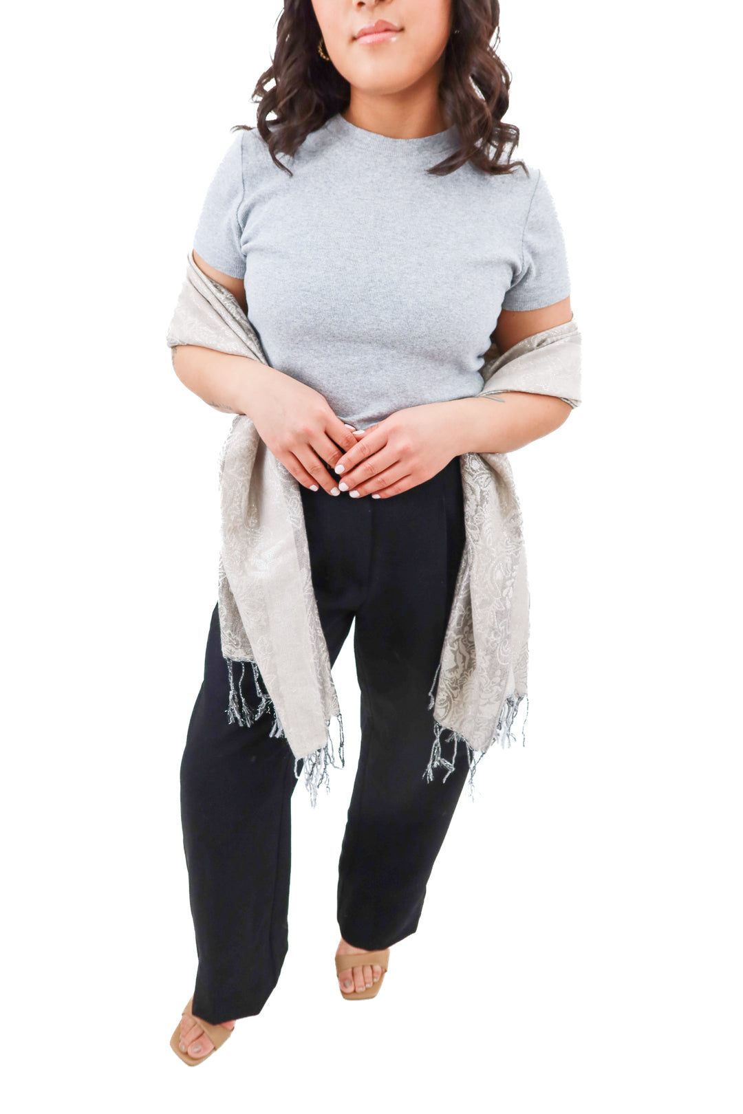 White house black market silver metallic scarf