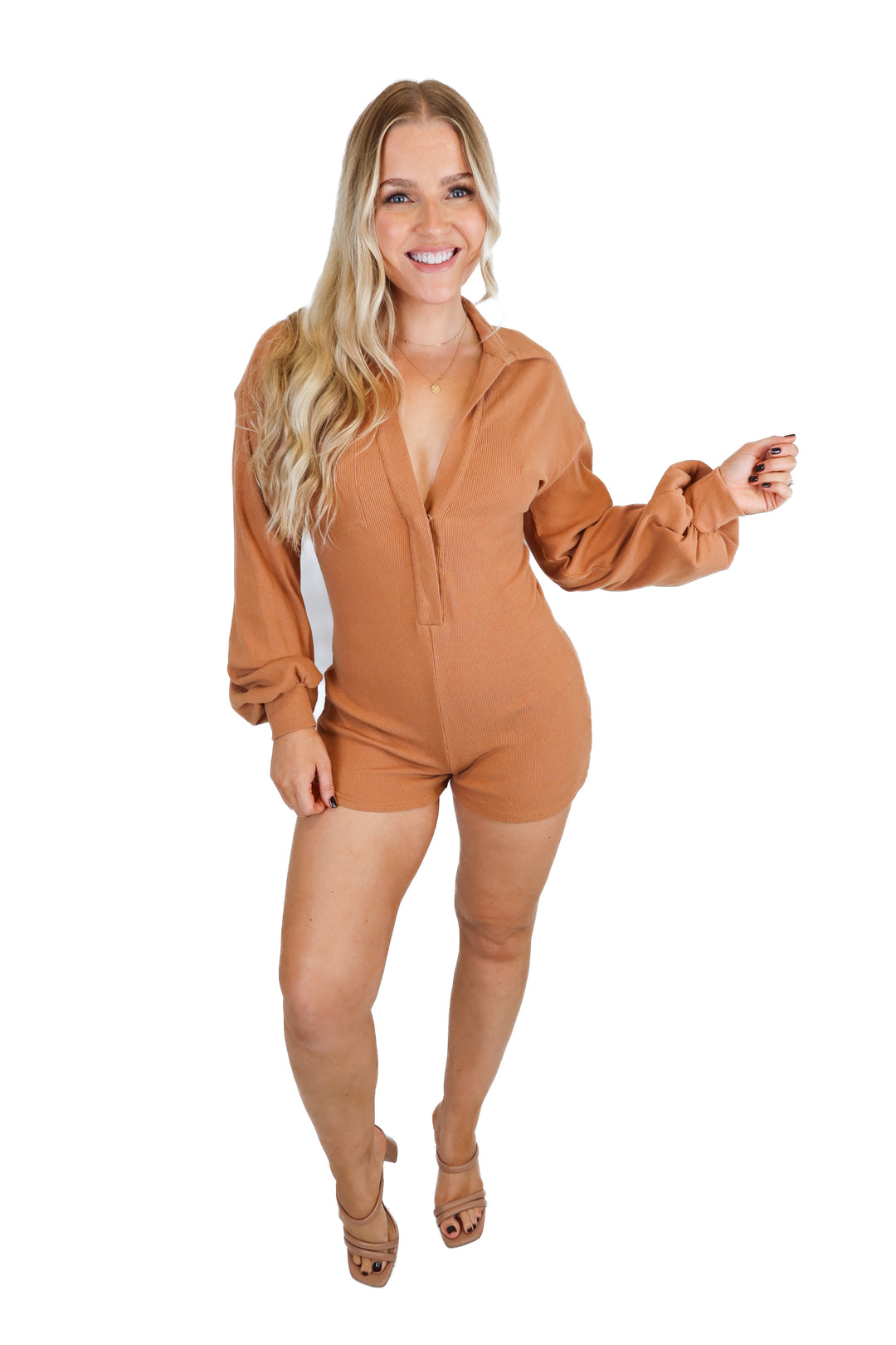 Skylar Rose Brown Rib Knit Romper (S)*