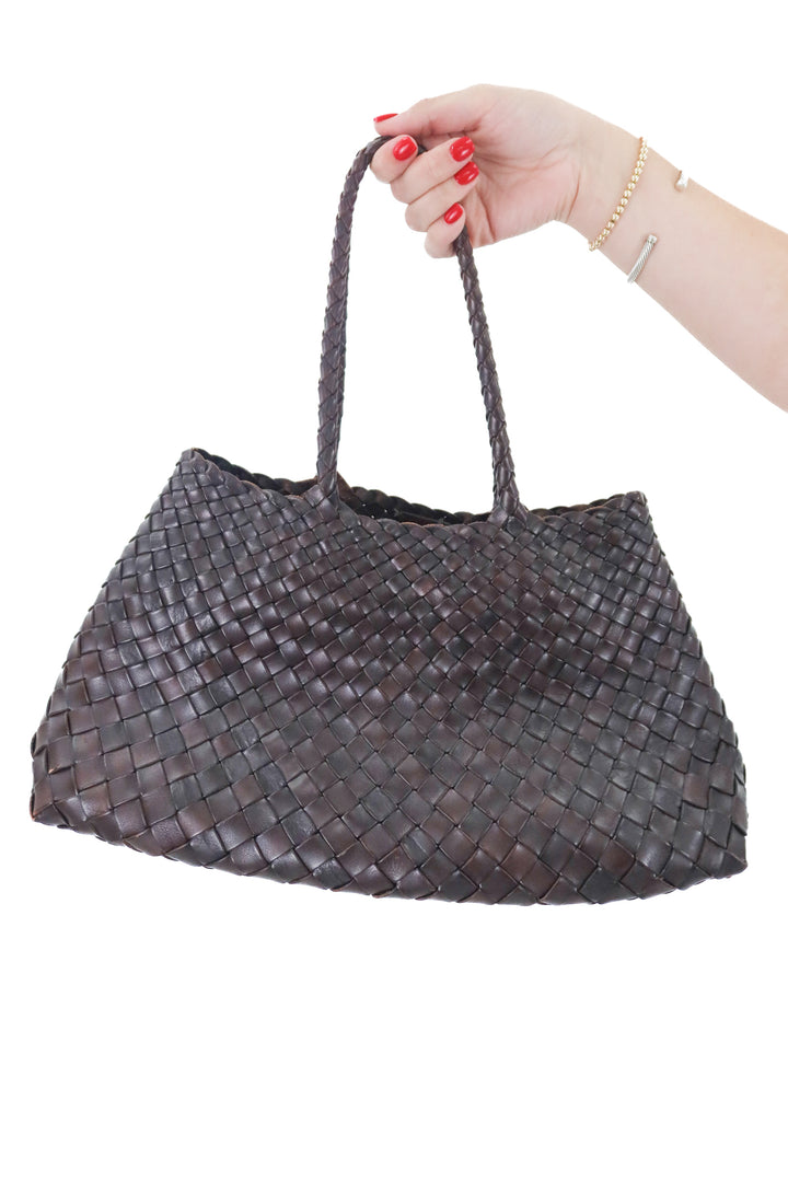 Dragon dark brown diffusion big santa croce woven leather bag (retail $607)