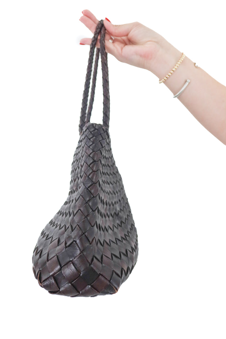 Dragon dark brown diffusion big santa croce woven leather bag (retail $607)