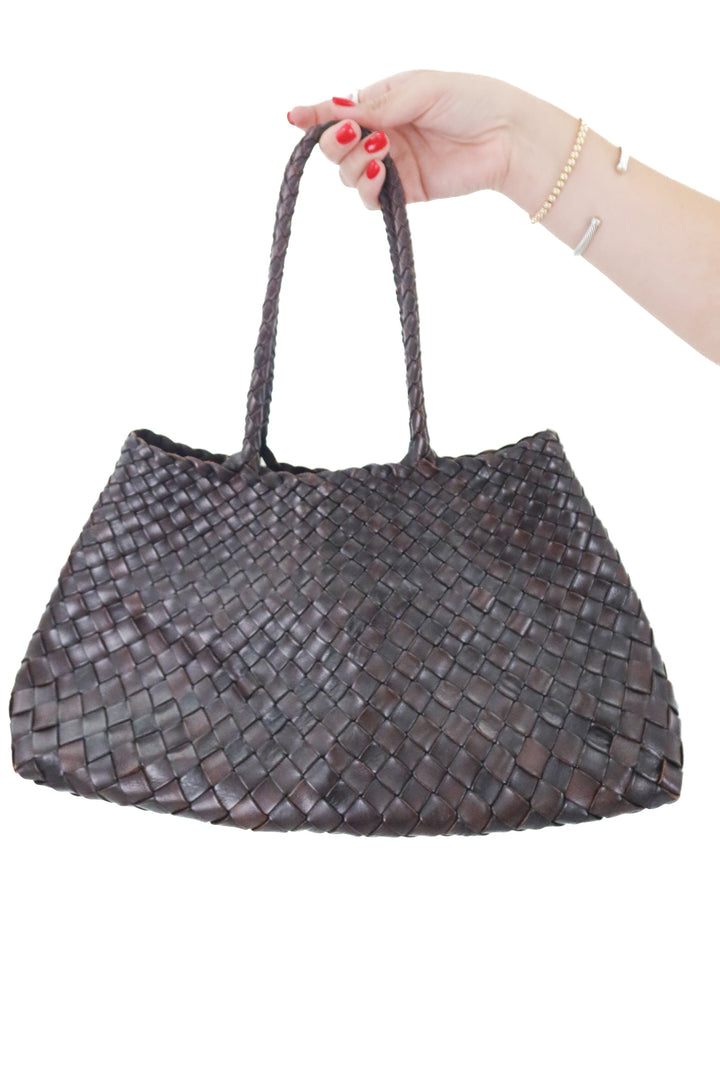 Dragon dark brown diffusion big santa croce woven leather bag (retail $607)
